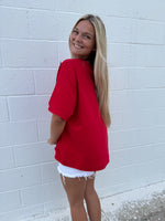 Oversized USA Patchwork Tee: Red