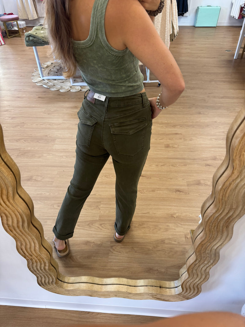 Judy Blue Work to Adventure Olive Jogger Pant