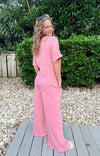 Mineral Wash Sweet Wide Leg Jumpsuit: Pink Red