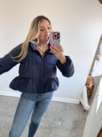 Peplum Bubble Hem Puffer jacket: Navy