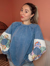 Spring Weekends Terry Patched Floral Sweater: Denim Blue