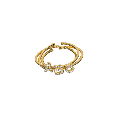 18K Gold Shiny Adjustable Initial Ring - Set of 16