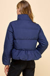 CJ6606-Peplum Bubbled Hem Puffer Jacket: NAVY / S