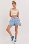 4 Button High Rise Flare Shorts
