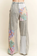 Mineral Washed Floral WaveKnit Jacquard Boho Pants HP6106: Natural / S-M-L / 2-2-2