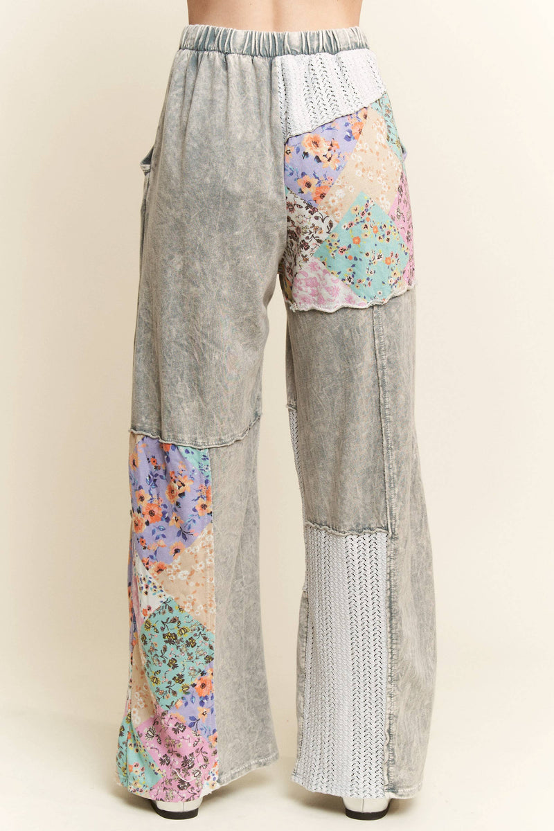 Mineral Washed Floral WaveKnit Jacquard Boho Pants HP6106: Natural / S-M-L / 2-2-2