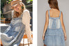 Denim and Lace Tiered Overall Dress: Denim Blue