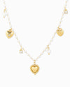 Vintage Puffy Heart Valentine's Pearl Mix Chain Necklace