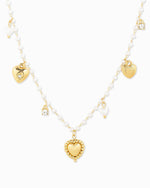 Vintage Puffy Heart Valentine's Pearl Mix Chain Necklace
