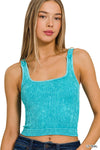 Washed Ribbed Square Neck Bra Padded Tank Top: SLEET / 3-3 (S/M-L/XL)