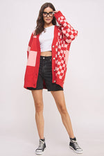 Pink & Red Checker Oversized Cardigan