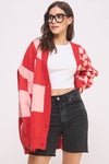 Pink & Red Checker Oversized Cardigan