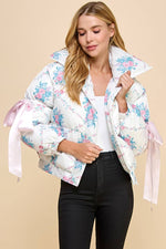 CJ6546-Floral Puffer Jacket: White / S