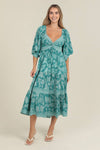 Turquoise Tie Front Smocked Dress
