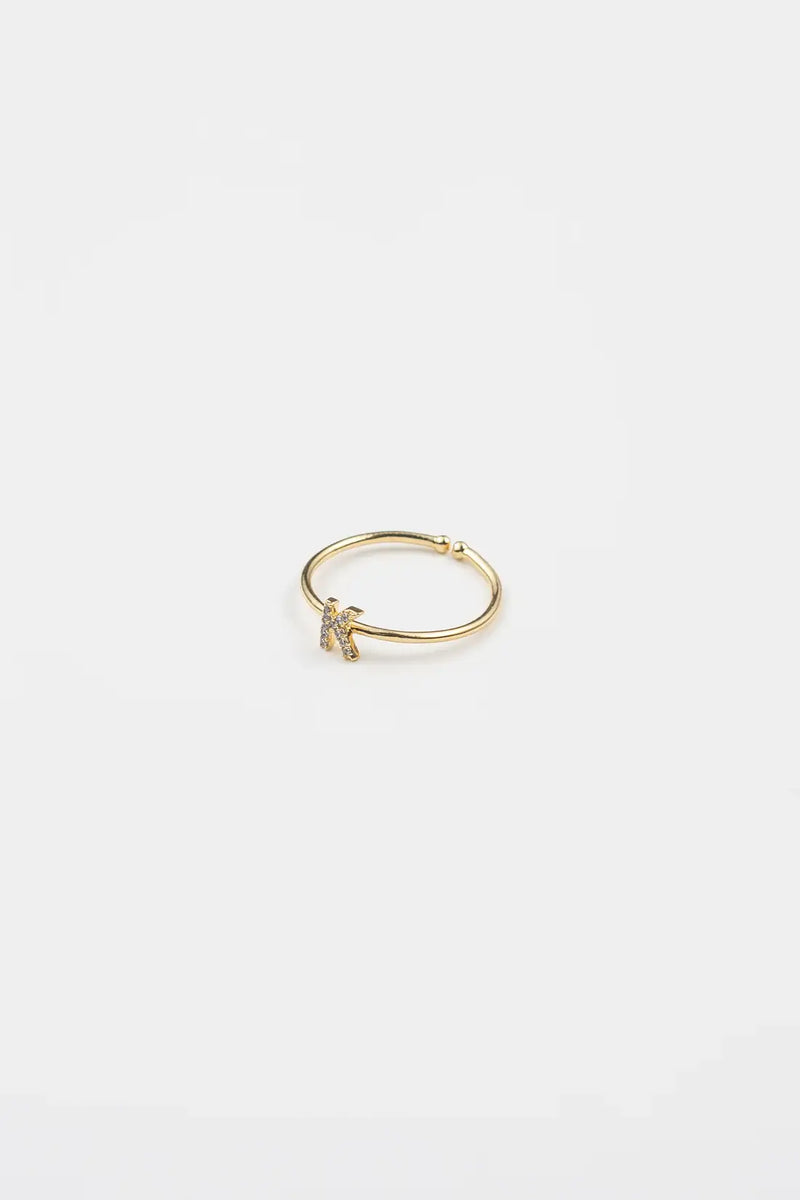 18K Gold Shiny Adjustable Initial Ring - Set of 16