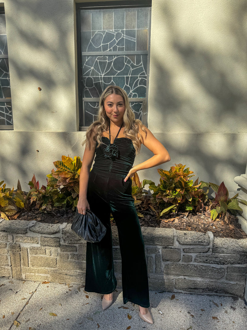 Rosette & Velvet Halter Jumpsuit