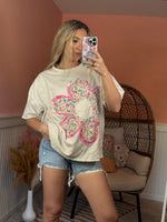 Mineral Washed Floral Flower Patched Tshirt