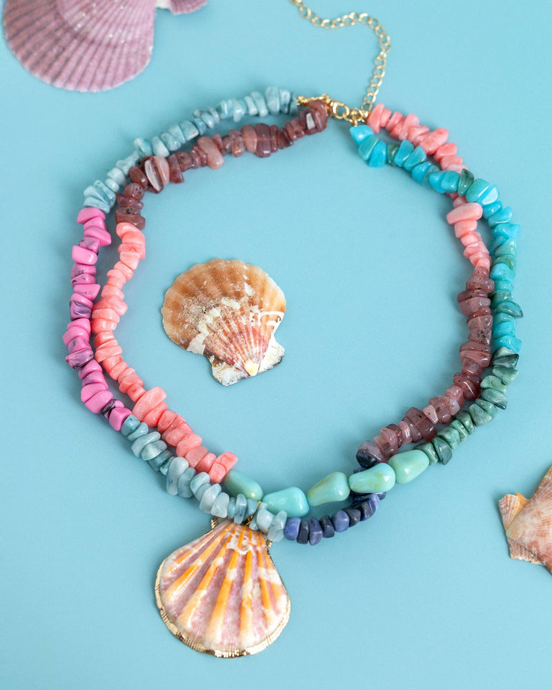 Coral Mirage Shell Pendant Necklace