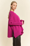 Classic V Oversized Tunic Sweater: Berry