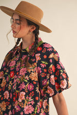 COLLARED BUTTON DOWN FLORAL MINI DRESS MDR4309