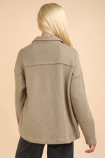 Half Button Textured Henley Knit Top: Cream