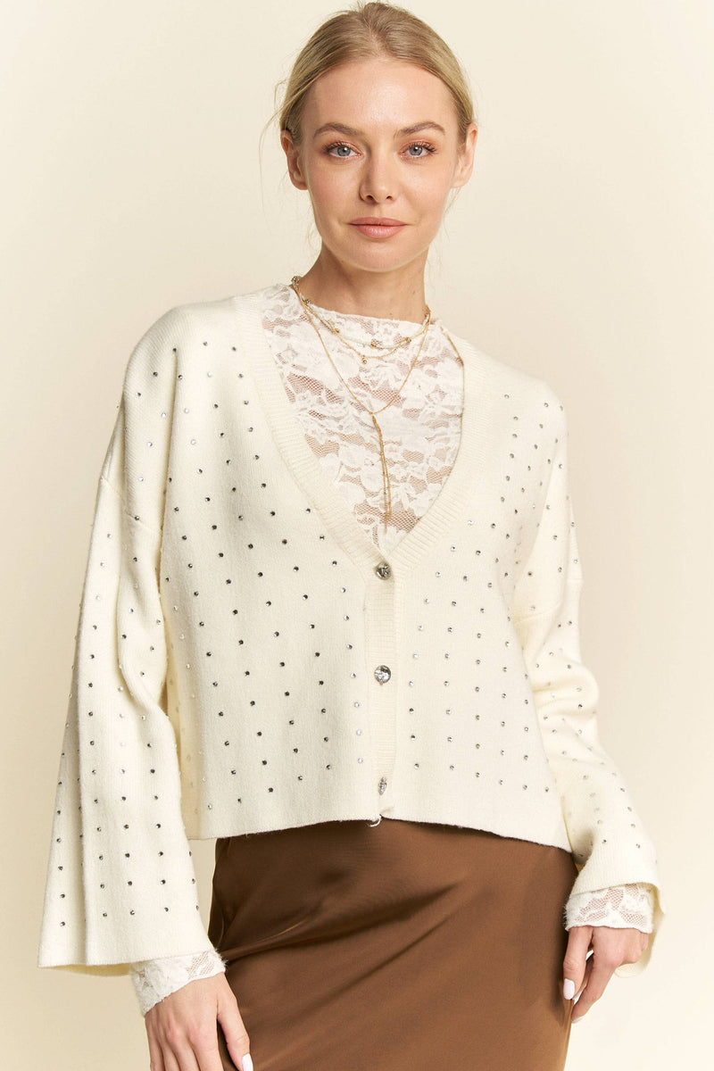 White Glitz Cardigan: Ivory