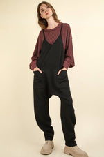 Quilted Loose Fit Casual Baggy Knit Onesie: Black