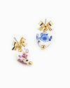 Gold Bow Ceramic Blue Heart Drop Earrings