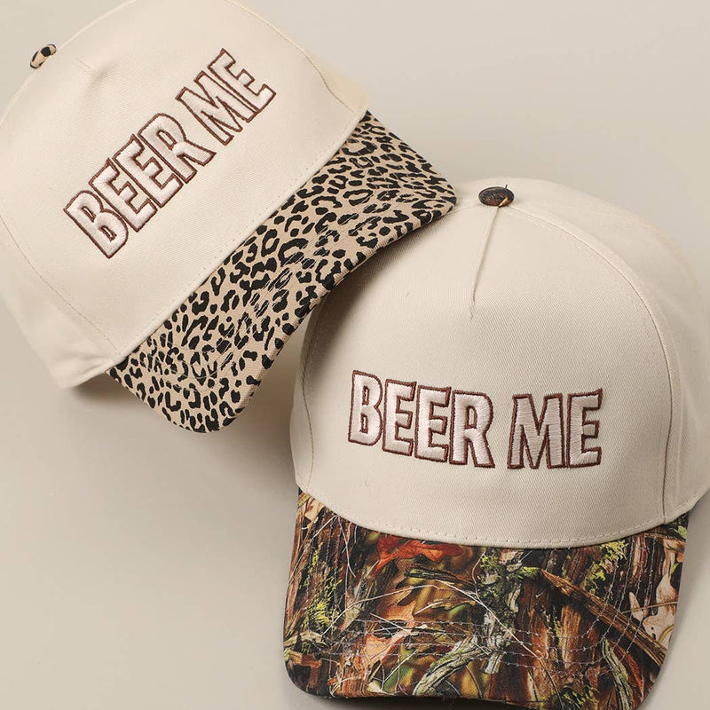 BEER ME Embroidery Leopard Camo Trucker Hat