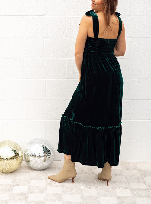 Emerald Green Velvet Maxi Dress