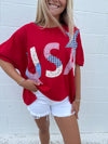 Oversized USA Patchwork Tee: Red