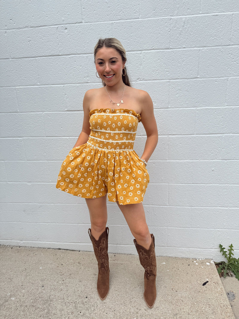 Golden Daisy Dreams Smocked Romper