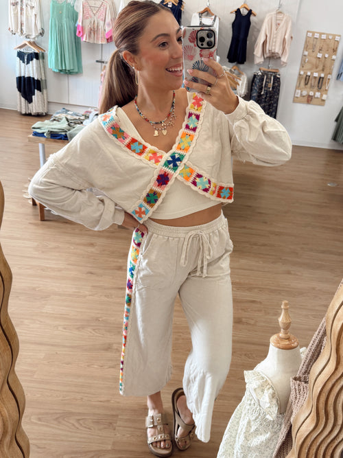 Colorful Crochet Crossover Pullover