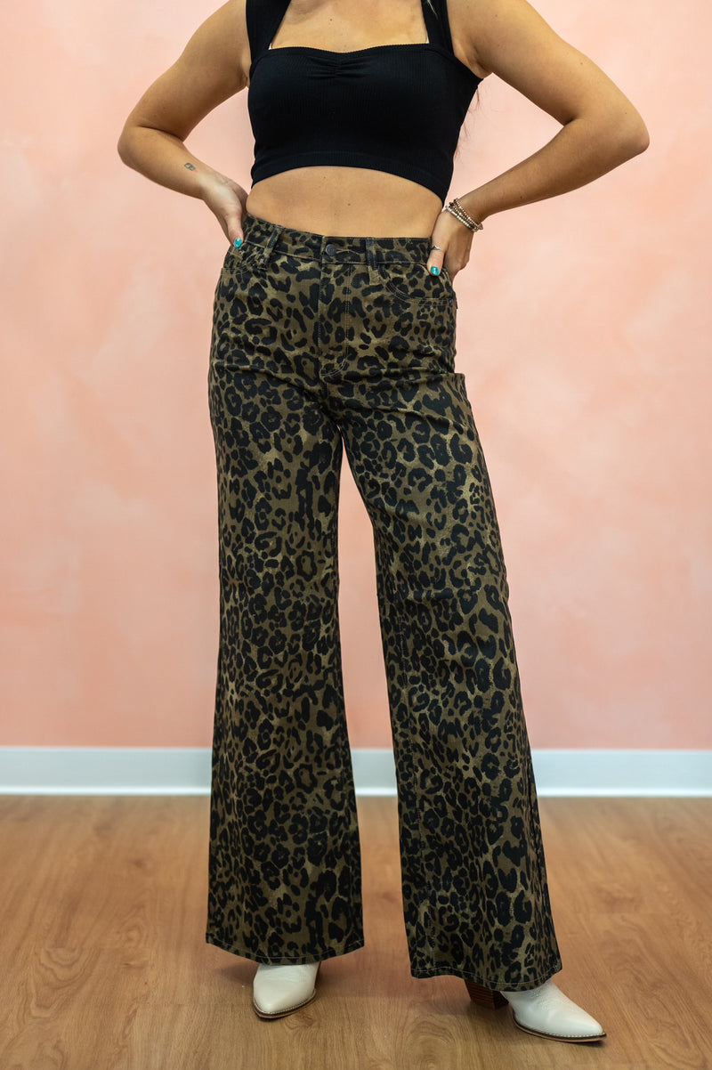 Judy Blue Retro High Rise Wide Leg Jean: Leopard