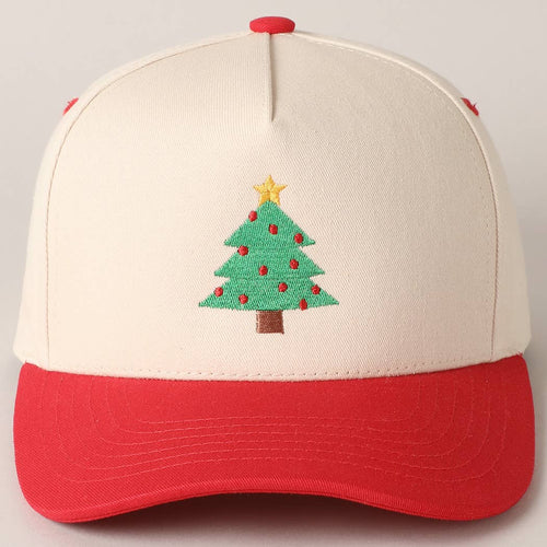 Christmas Tree Embroidery Canvas Baseball Cap
