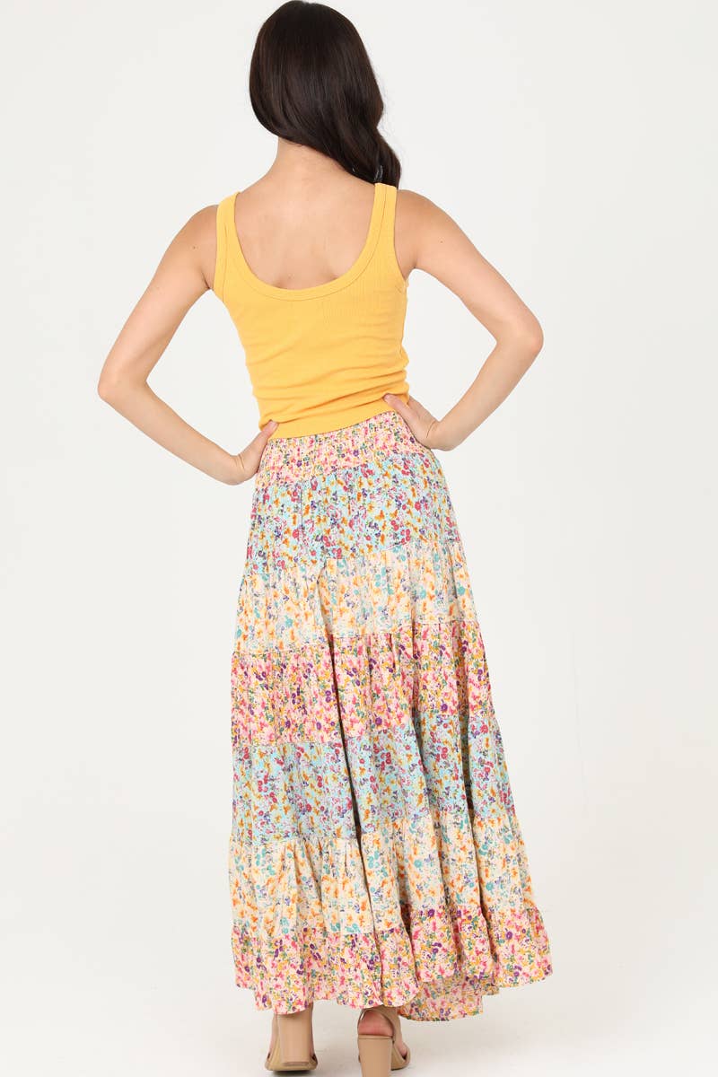 Colorful Tiered Floral Maxi Skirt