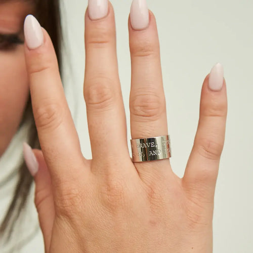 Waterproof Silver Brave, Strong, Worthy Ring