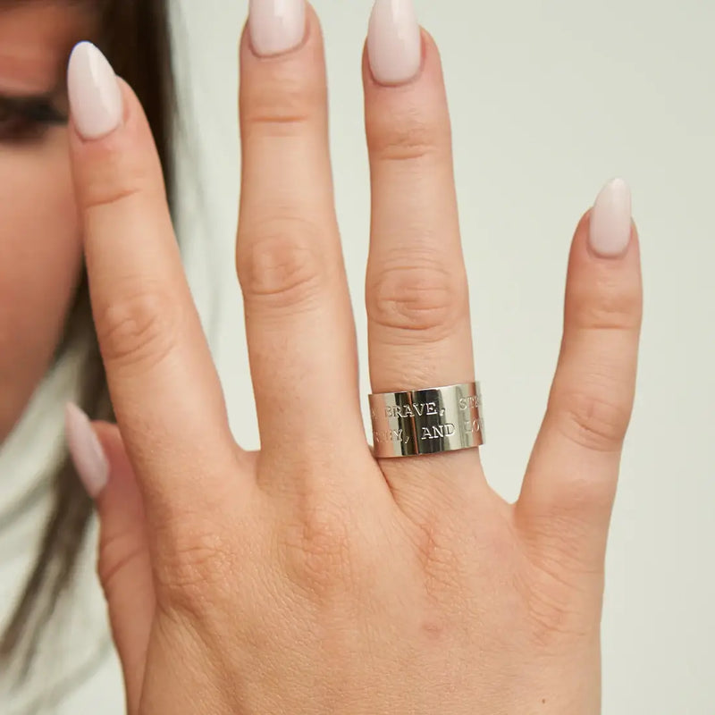 Waterproof Silver Brave, Strong, Worthy Ring