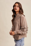 Lace Ruffle Sleeve Pintuck Blouse
