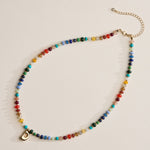 Colorful Beaded Necklace with Gold Letter Initial