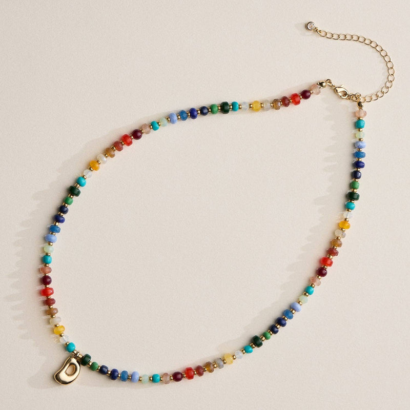 Colorful Beaded Necklace with Gold Letter Initial