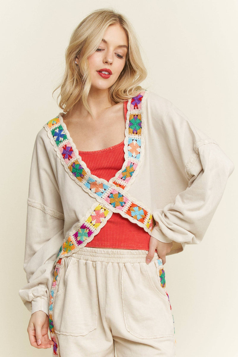 Colorful Crochet Crossover Pullover