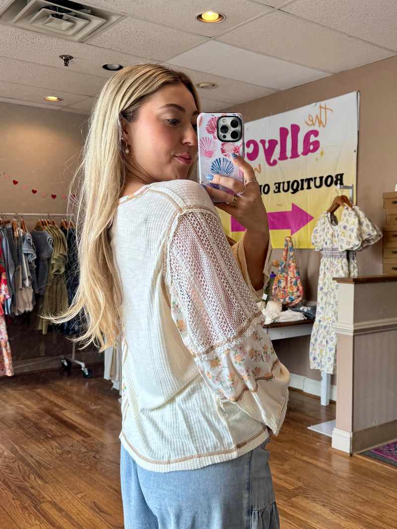 Ditsy Spring Floral Long Sleeve Tee: Cream