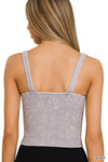 Washed Ribbed Square Neck Bra Padded Tank Top: SLEET / 3-3 (S/M-L/XL)