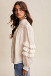 Lace Ruffle Sleeve Pintuck Blouse