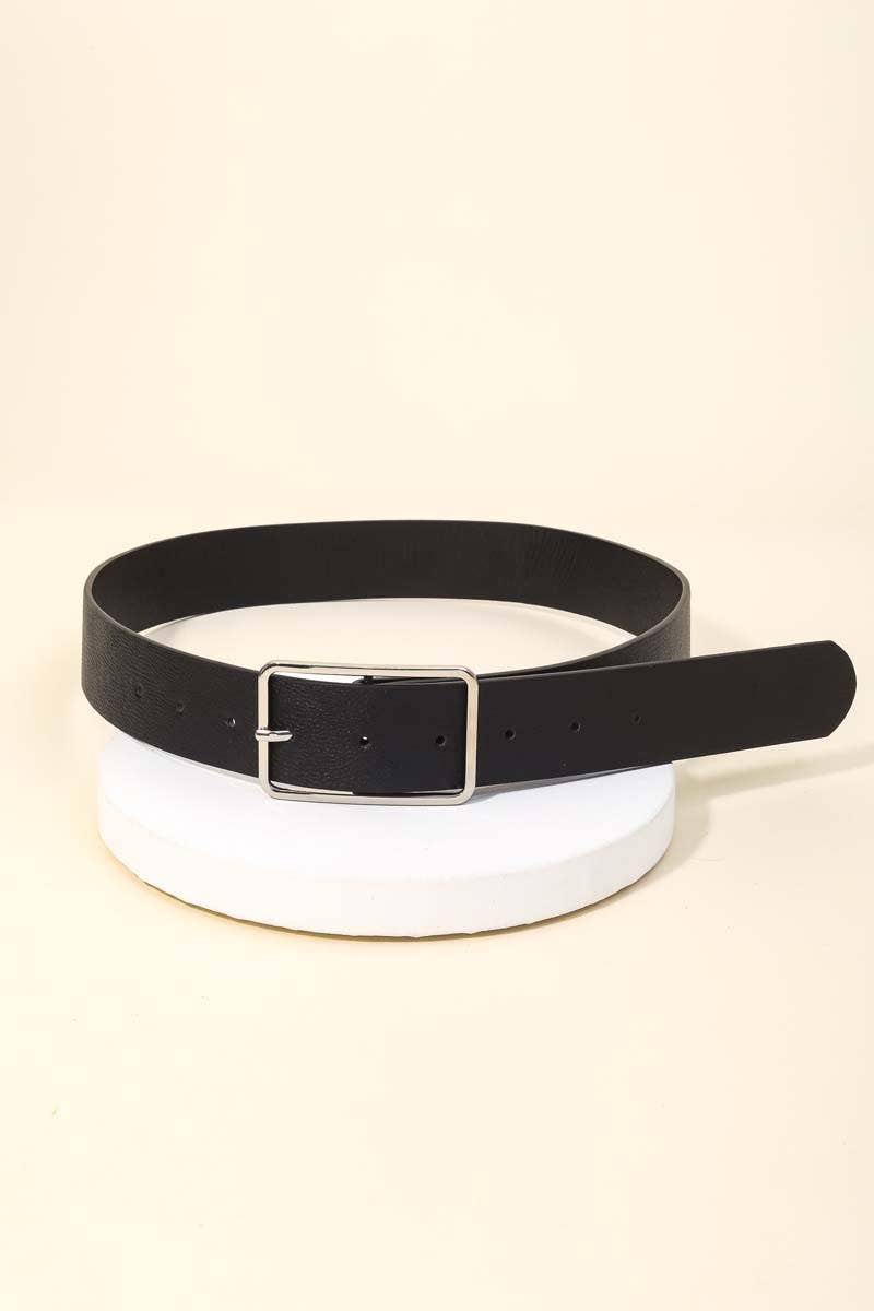 Faux Leather Rectangle Cutout Buckle Fashion Belt