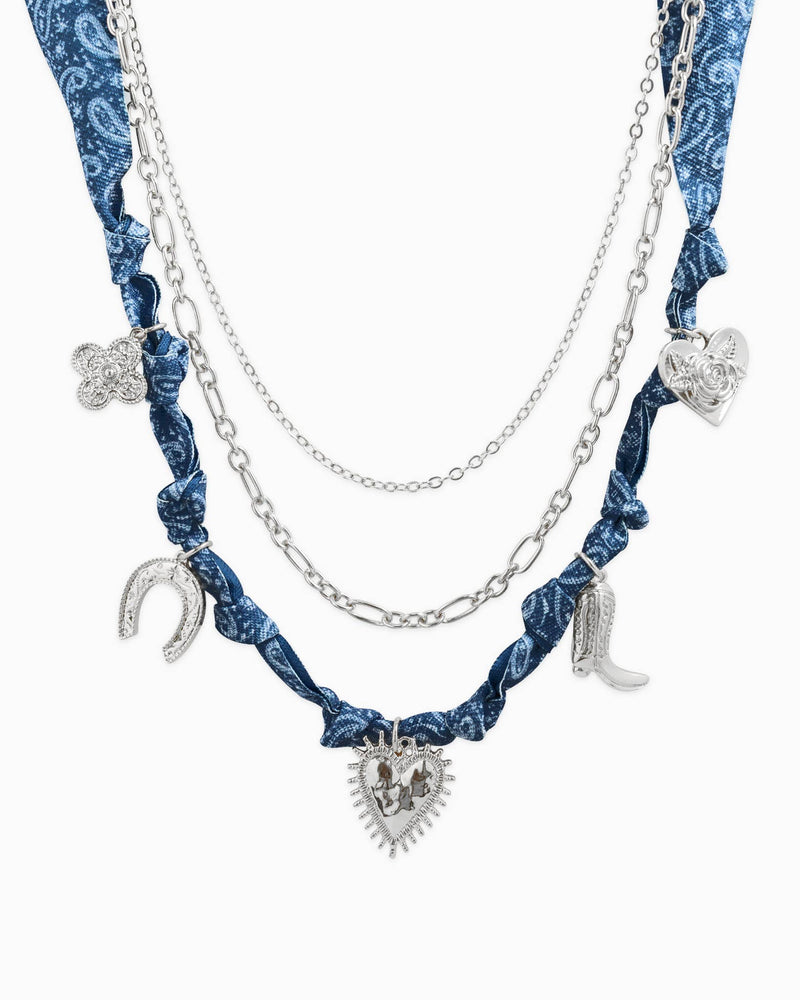 3 Layered Western Denim Bandana Scarf Necklace