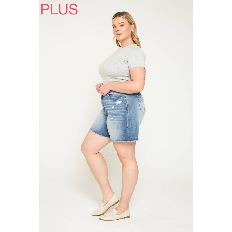 Mica Super High Rise Raw Hem Mid Length Shorts