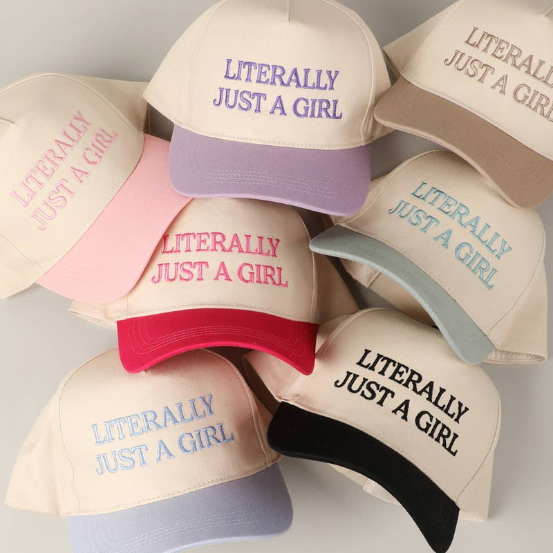 Literally Just A Girl Embroidery Two Tone Trucker Hat: LAVENDER / ONE SIZE