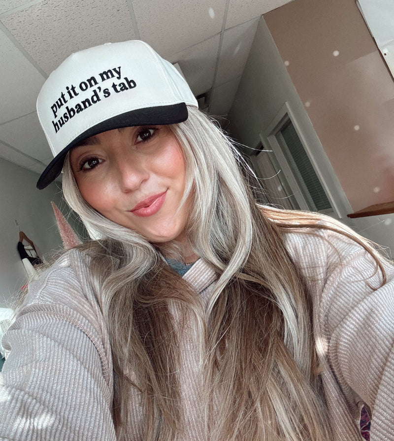 Put it on my husband's tab Embroidery Canvas Cap: Black